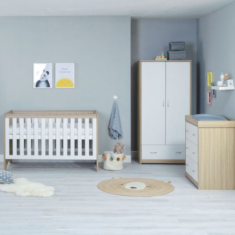 Babymore Veni 3 Piece Nursery Furniture Sets with Drawer – Oak White