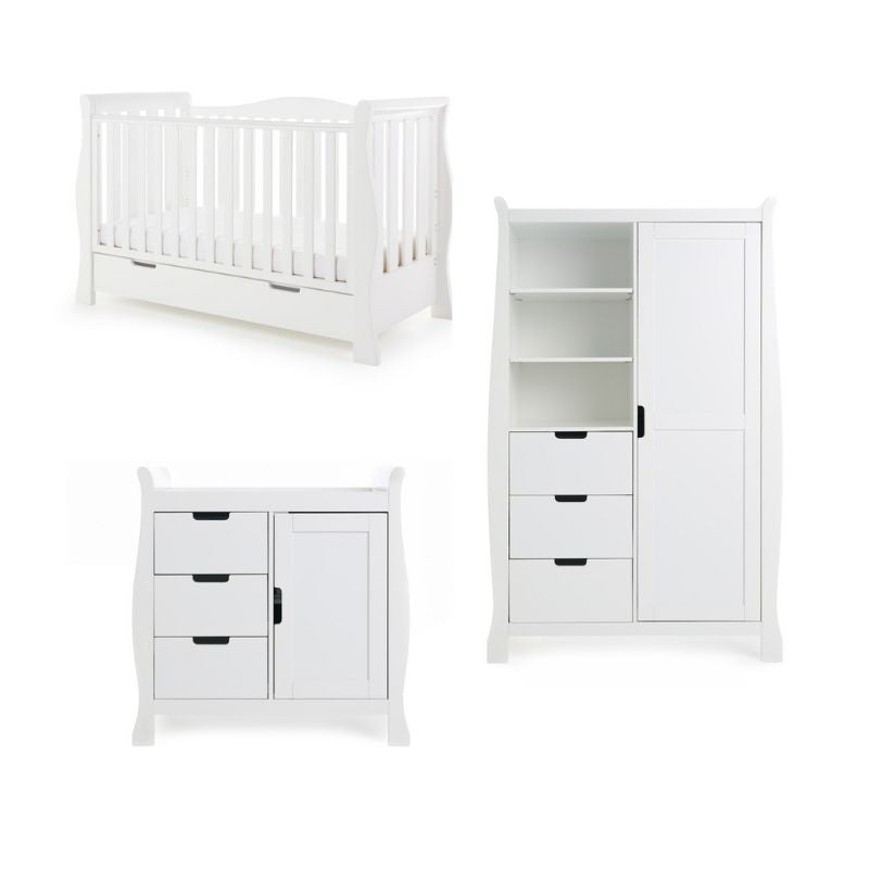 OBaby Stamford Luxe Sleigh 3 Piece Room Set - White