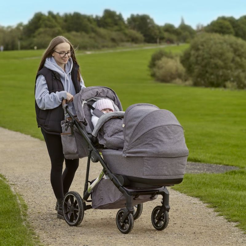 Dark Olive Green MEE-GO UNO PLUS 2 IN 1 PRAM & PUSHCHAIR - GREY CHROME