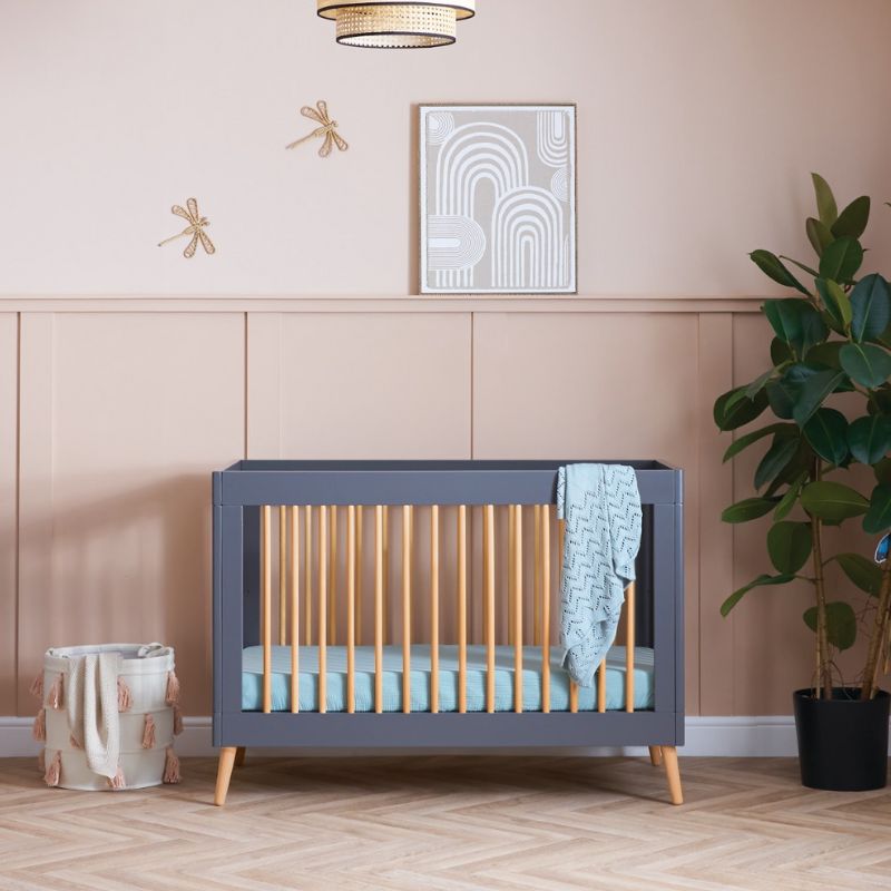 Gray OBABY MAYA MINI COT BED - SLATE + NATURAL