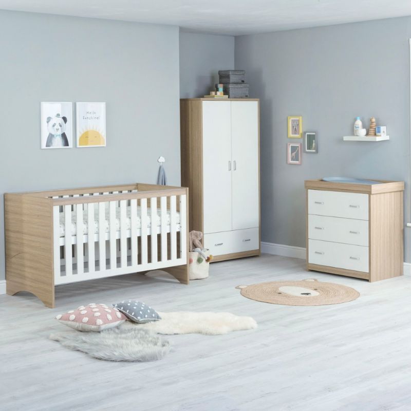Babymore Veni 3 Piece Nursery Furniture Sets with Drawer – Oak White