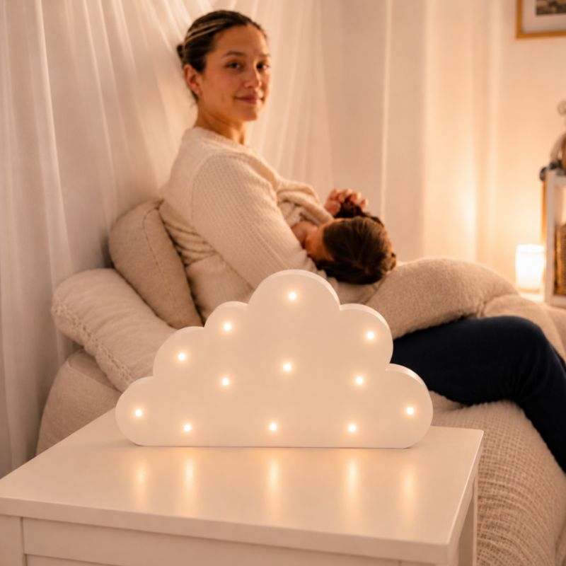 Purflo Wooden Cloud Nursery Night Light | Battery Operated LED Baby Room Light | White