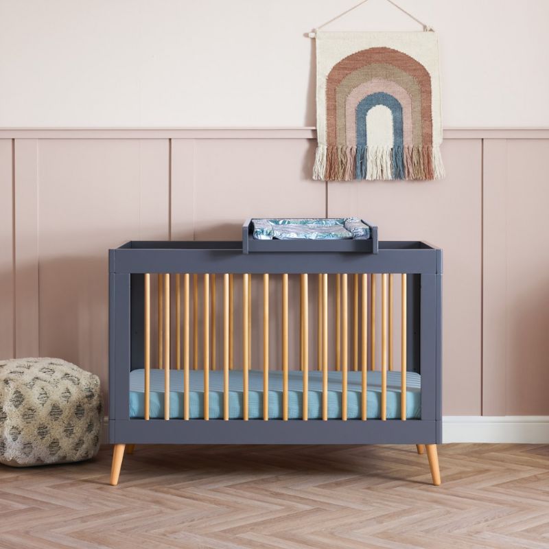 Gray OBABY MAYA MINI COT BED - SLATE + NATURAL