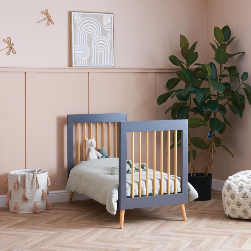 Gray OBABY MAYA MINI COT BED - SLATE + NATURAL