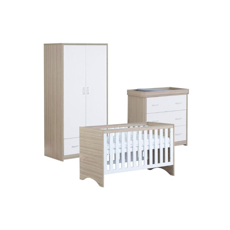 Babymore Veni 3 Piece Nursery Furniture Sets with Drawer – Oak White