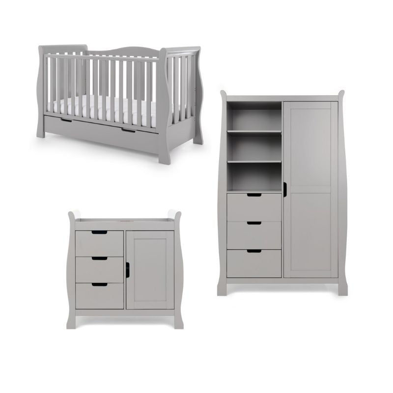 OBaby Stamford Luxe Sleigh 3 Piece Room Set - Warm Grey
