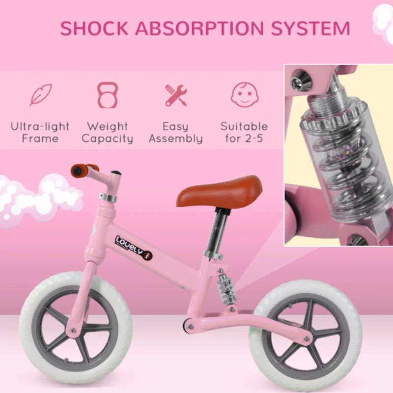 HOMCOM 12" Toddler Balance Bike | Adjustable Seat | No Pedal Training Bike | Ages 2–5 Year - Pink