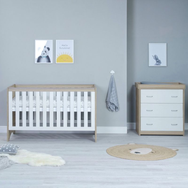 Babymore Veni 3 Piece Nursery Furniture Sets with Drawer – Oak White