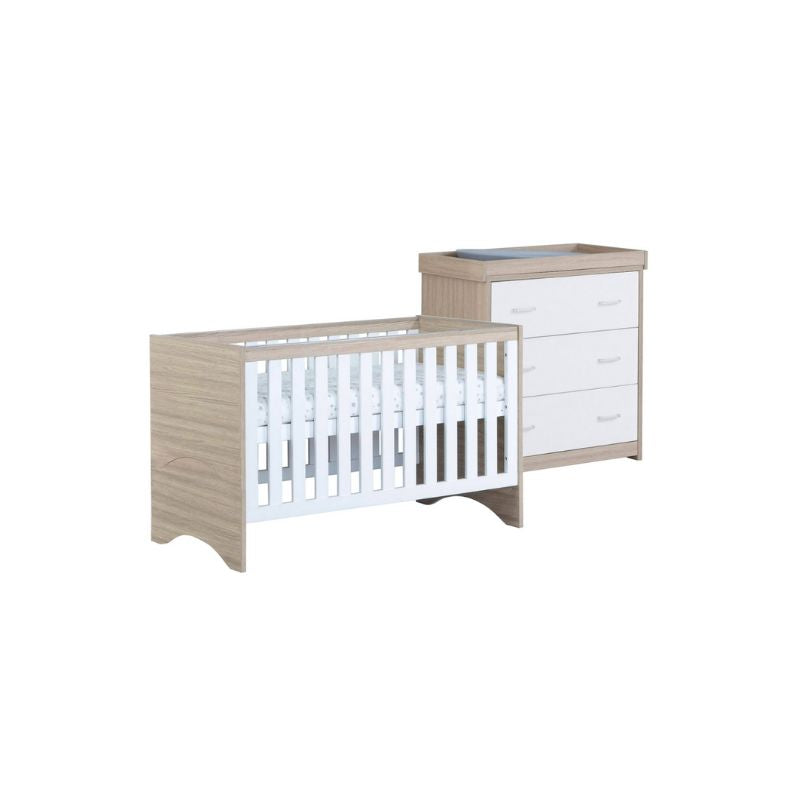 Babymore Veni 2 Piece Nursery Furniture Set with Drawer – Oak White - Prime Baby Gear