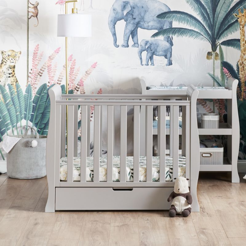 OBaby Stamford Space Saver Sleigh Cot - Warm Grey