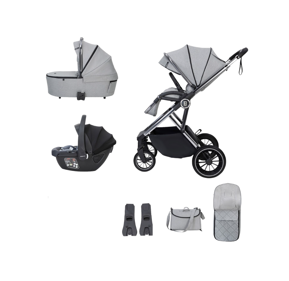 Babymore Chia Travel System + Coco Car Seat - Pearl Grey
