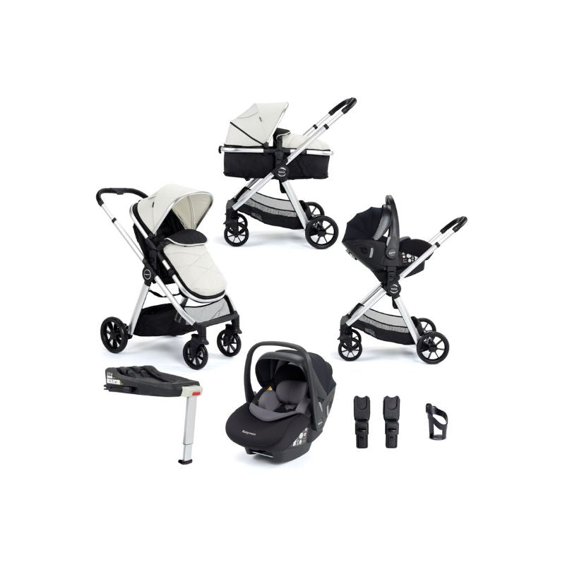 Light Gray BABYMORE MIMI TRAVEL SYSTEM PECAN I-SIZE CAR SEAT WITH ISOFIX BASE - SILVER