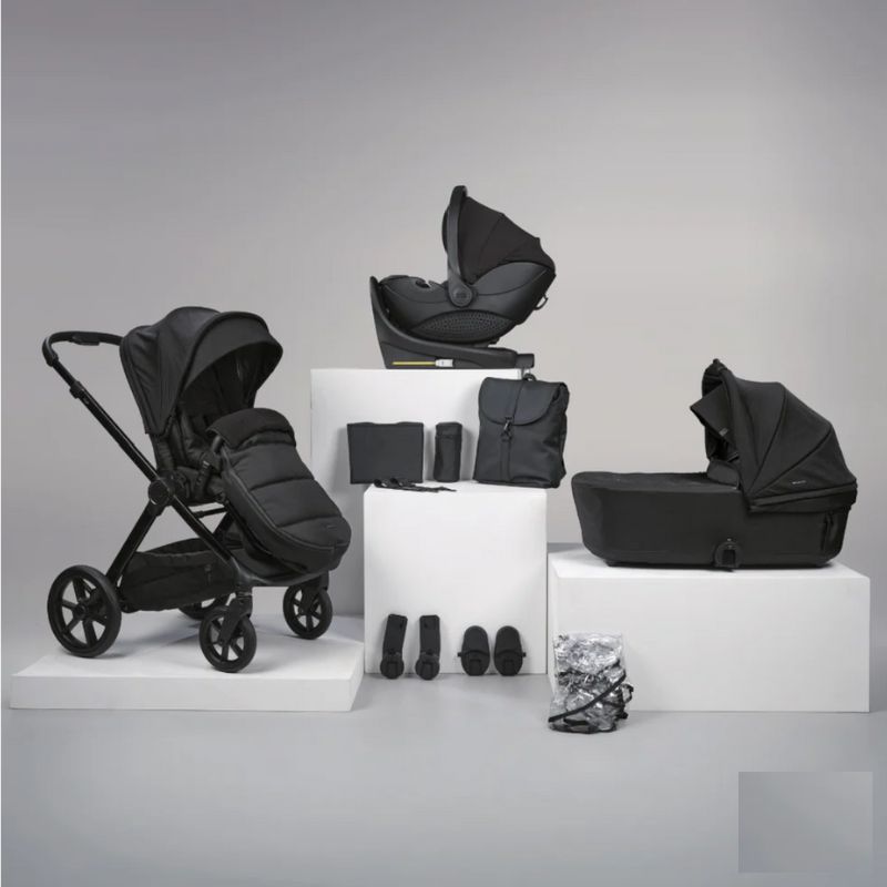 Bababing Raffi MKII - 12 Piece Travel Bundle + Spin Car Seat & ISOFIX base - Gloss Black