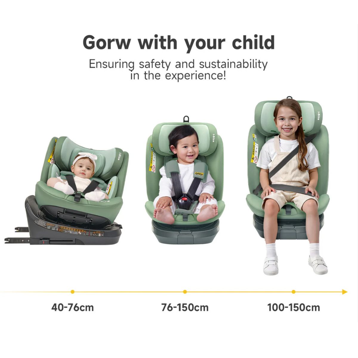 Jovikids Ranger TT 360° Swivel i-Size Car Seat 40-150cm From Birth to 12 Years - Green