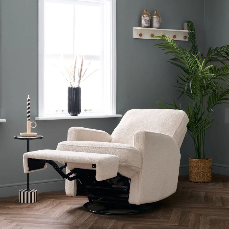 OBaby Madison Electric Swivel Glider Recliner Chair - Teddy Fabric Ivory - Prime Baby Gear