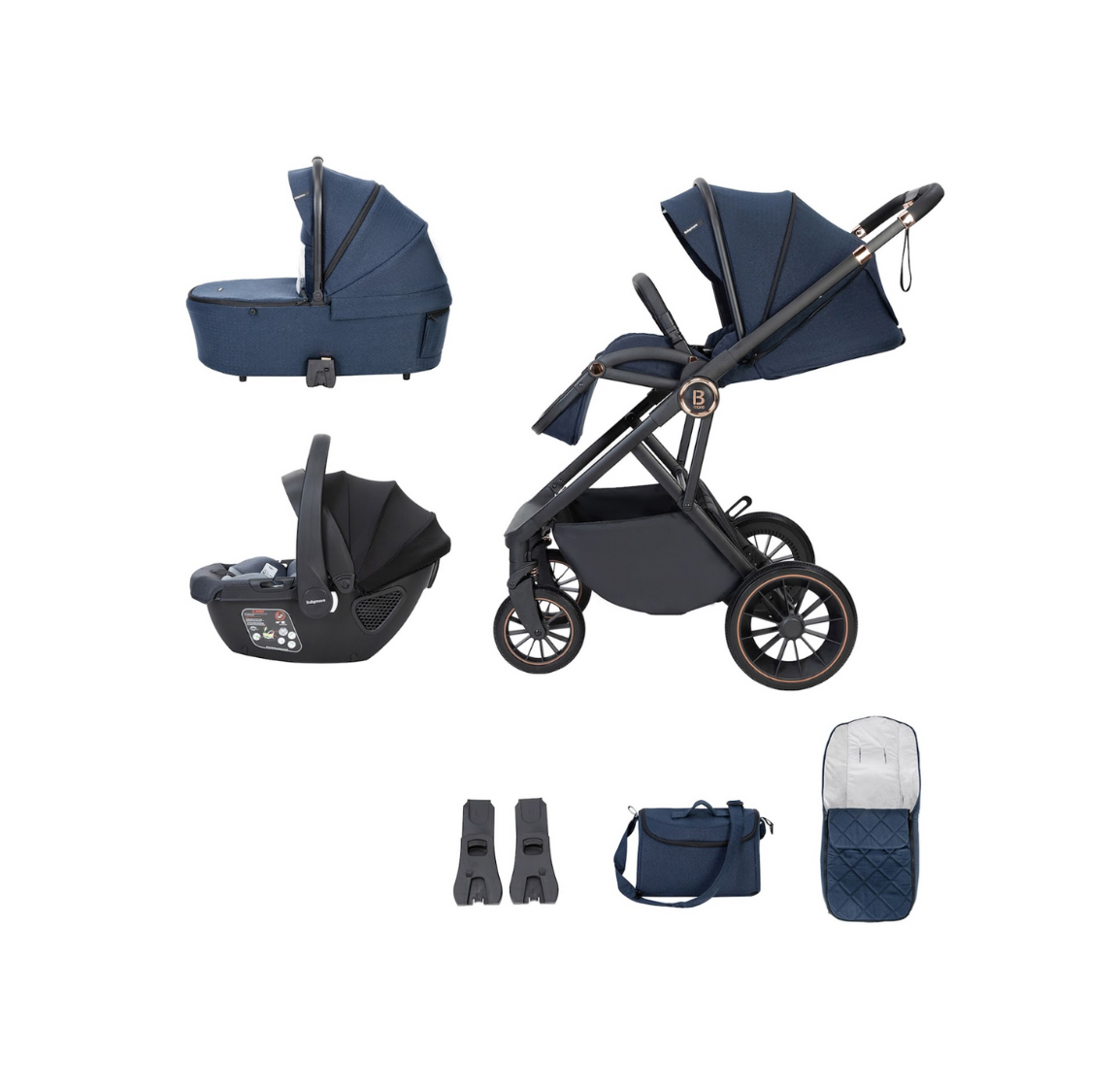 Babymore Chia 3 in 1 Travel System + Coco Car Seat - Midnight Blue