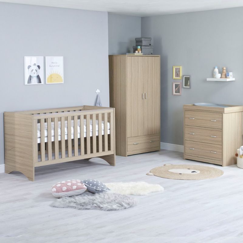 Babymore Veni 3 Piece Nursery Furniture Set with Drawer – Oak