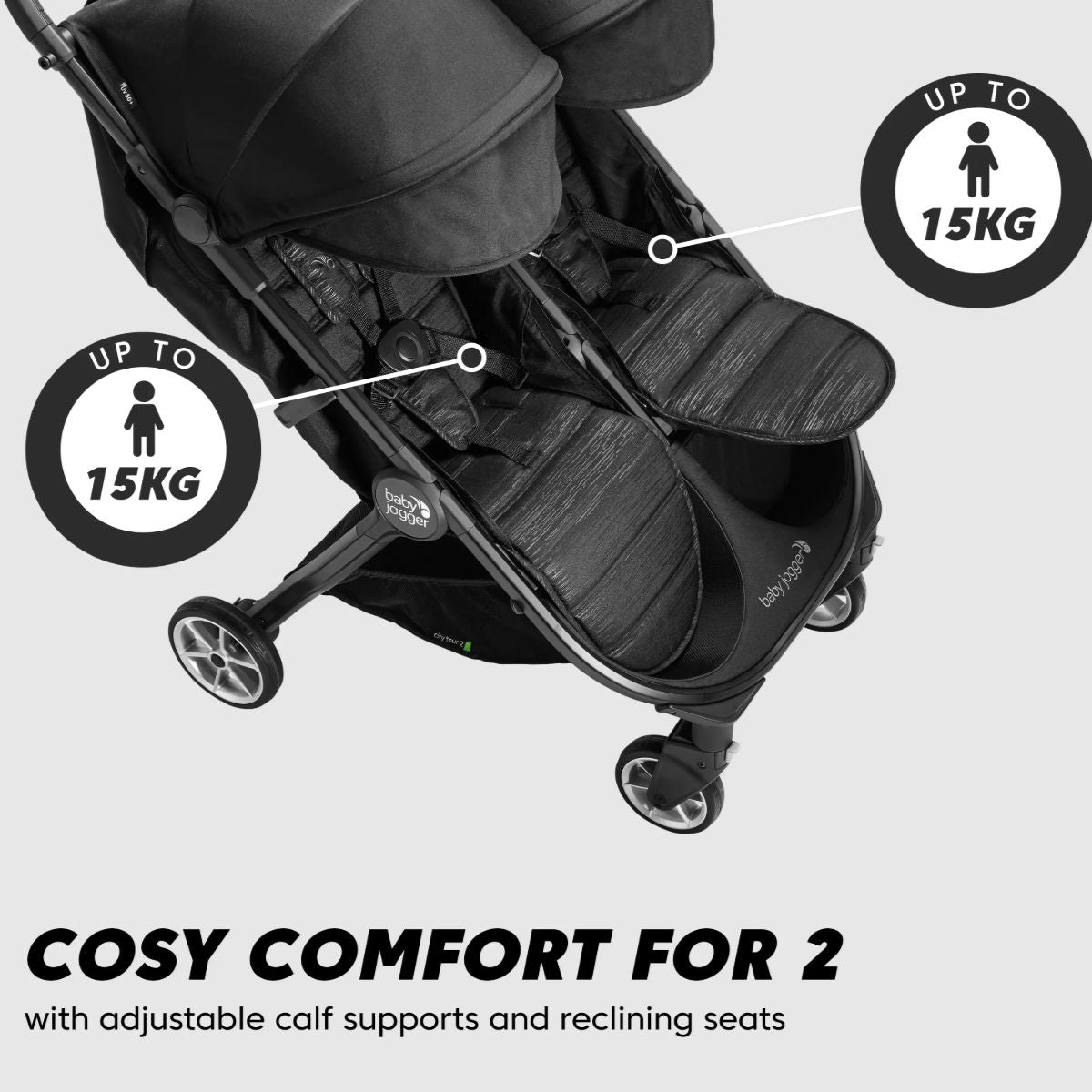 Baby Jogger City Tour 2 Double Stroller - Pitch Black