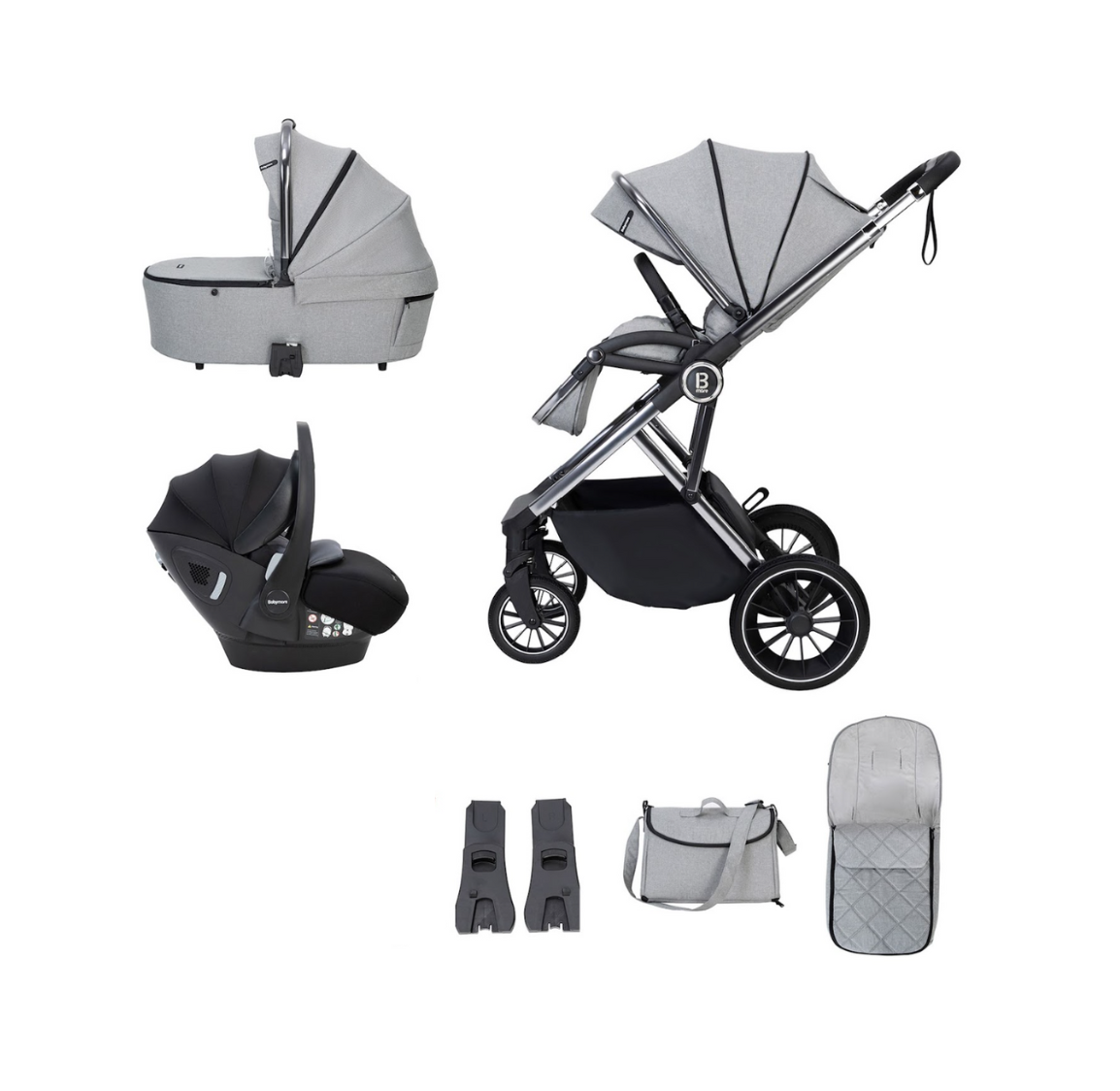 Babymore Chia 3 in 1 Travel System + Pecan Car Seat - Pearl Grey