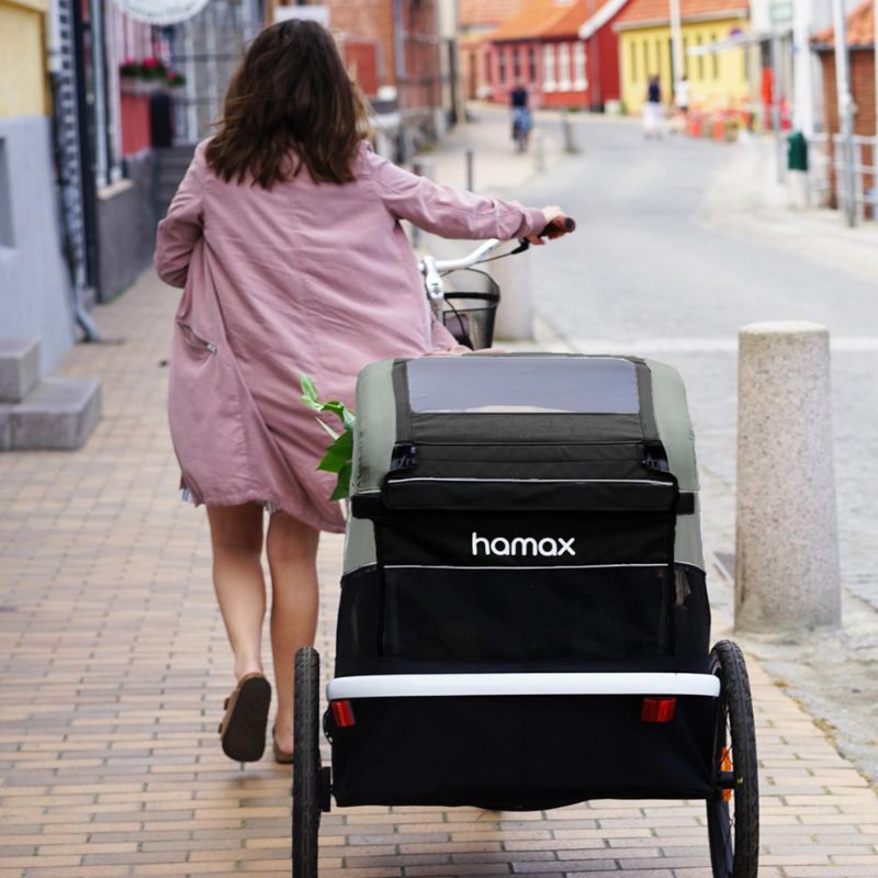 Hamax Avenida Twin Child Bike Trailer - Olive Green - Prime Baby Gear