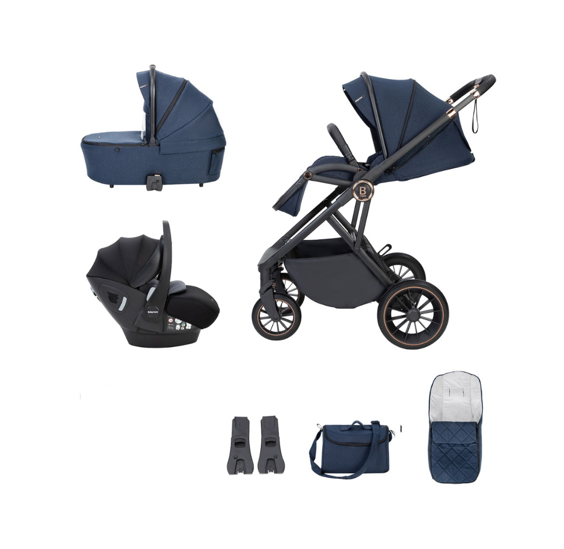 Babymore Chia 3 in 1 Travel System + Pecan Car Seat - Midnight Blue