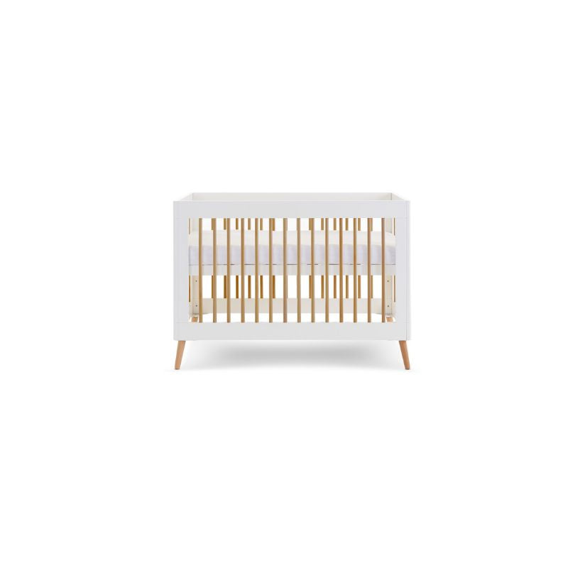 Light Gray OBABY MAYA MINI COT BED - WHITE + NATURAL