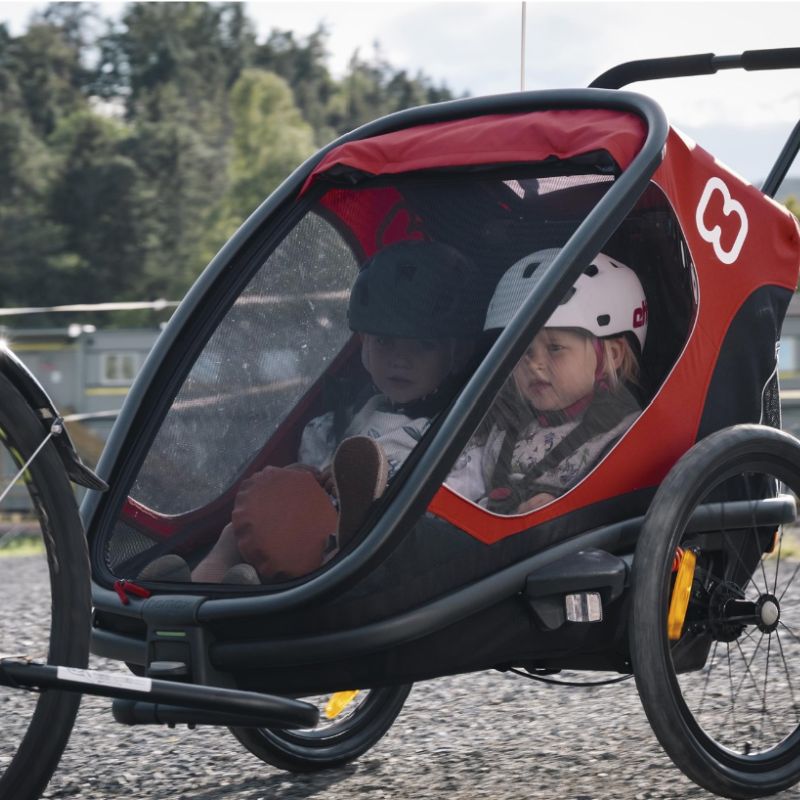 HAMAX OUTBACK TWIN CHILD BIKE TRAILER - RED + BLACK