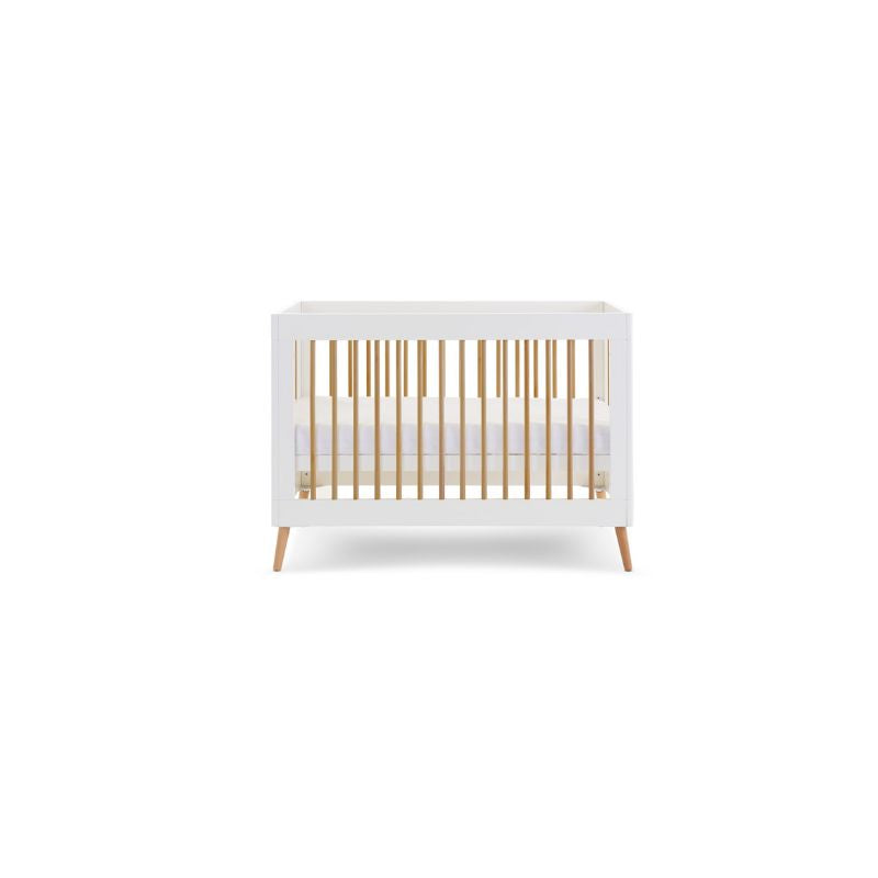 Light Gray OBABY MAYA MINI COT BED - WHITE + NATURAL