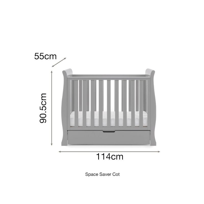 OBaby Stamford Space Saver Sleigh Cot - Warm Grey