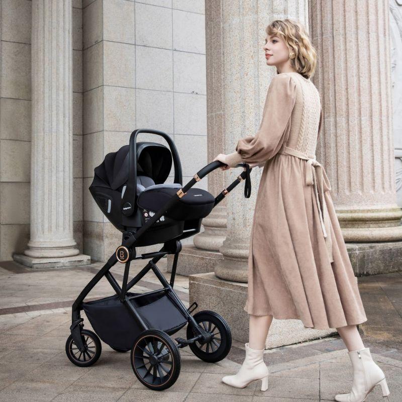 Dark Gray BABYMORE CHIA TRAVEL SYSTEM PECAN WITH BASE - MIDNIGHT BLUE