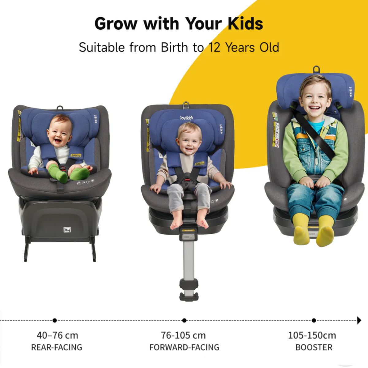 Jovikids Ranger 360° Swivel Convertible i-Size Car Seat 40-150cm – From Birth to 12 Years - Blue