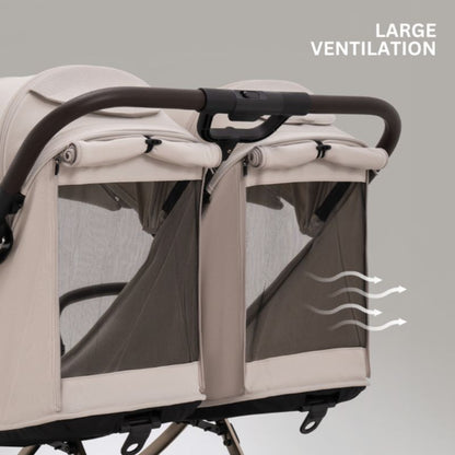 JoviKids Ayla Twin Lightweight Double Stroller | Compact Auto Fold Pushchair | Cabin Ready -Dawn Beige
