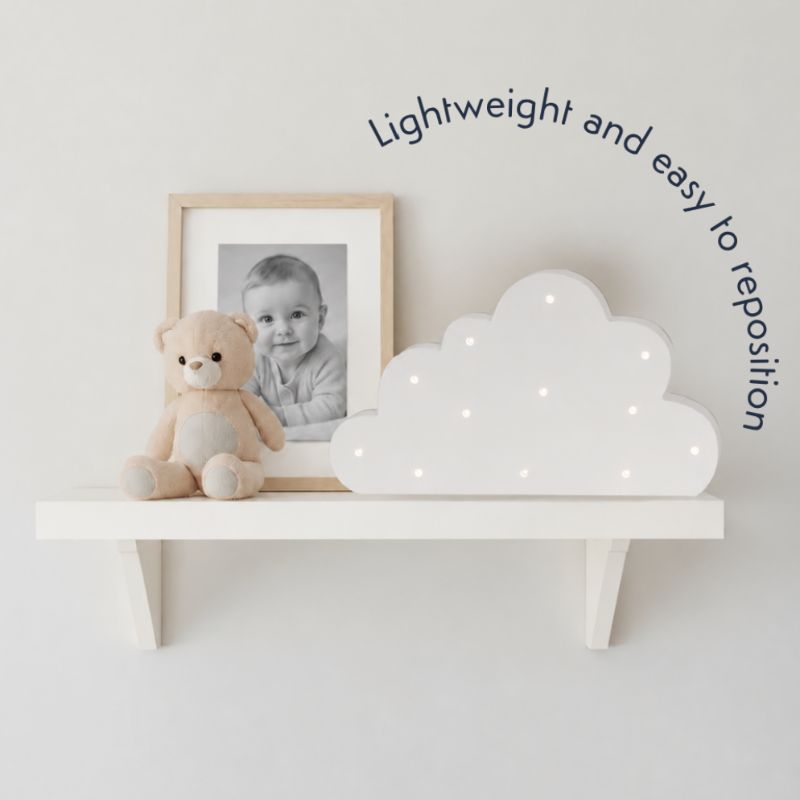 Purflo Wooden Cloud Nursery Night Light | Battery Operated LED Baby Room Light | White