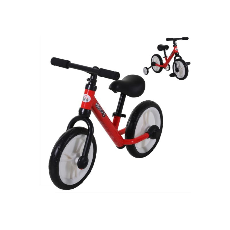 HOMCOM 2-in-1 Balance Bike with Removable Stabilisers | Adjustable Toddler Training Bike | Ages 2–5 Years - Red