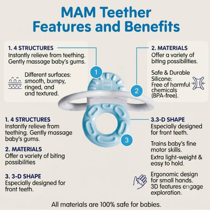 MAM Bite & Relax Mini Teether Phase 1 | Baby Teether 2+ Months | First Teething Toy 