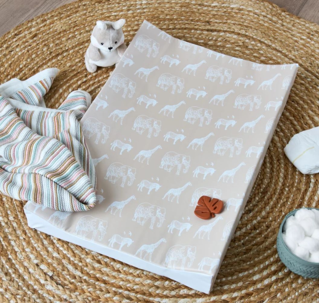 Obaby Wedge Changing Mat |Anti-Roll Baby Changing Mat | Wipe Clean -  Safari Print Oatmeal