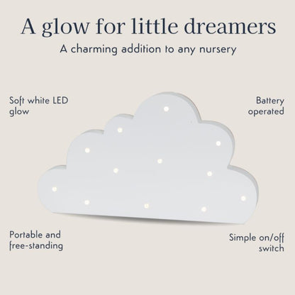 Purflo Wooden Cloud Nursery Night Light | Battery Operated LED Baby Room Light | White