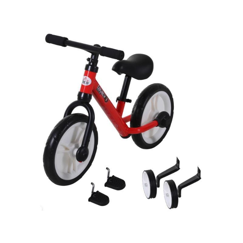 HOMCOM 2-in-1 Balance Bike with Removable Stabilisers | Adjustable Toddler Training Bike | Ages 2–5 Years - Red