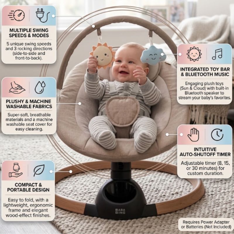BabaBing HUB2 Electric Baby Swing | Bluetooth Baby Rocker