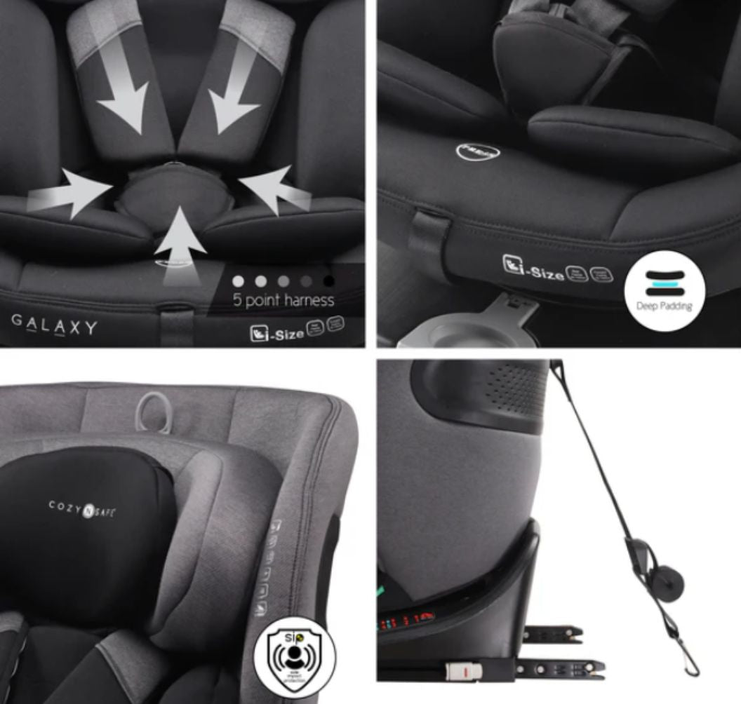 Cozy N Safe Galaxy i-Size 360° Rotating Car Seat (40–150cm) | Birth to 12 Years | ISOFIX & Top Tether - Black / Grey