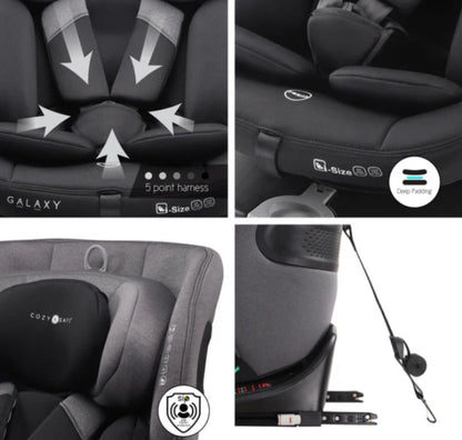 Cozy N Safe Galaxy i-Size 360° Rotating Car Seat (40–150cm) | Birth to 12 Years | ISOFIX & Top Tether - Black / Grey