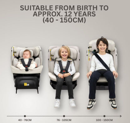 Jovikids Ranger TT - i-Size 360° Rotating Car Seat (40-150 cm) All-in-One ISOFIX & Top Tether Car Seat - Milkstone