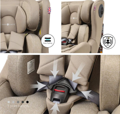 Cozy N Safe Comet Plus i-Size 360° Rotating Car Seat (40–150cm) | Birth to 12 Years | ISOFIX & Top Tether - Ecru