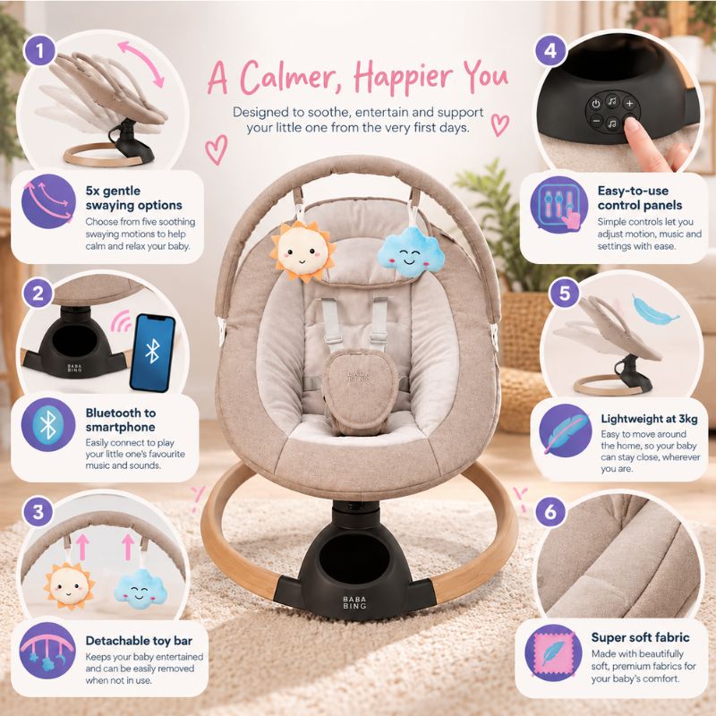BabaBing HUB2 Electric Baby Swing | Bluetooth Baby Rocker