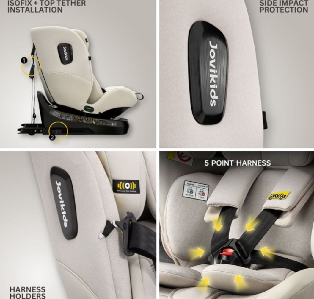 Jovikids Ranger TT - i-Size 360° Rotating Car Seat (40-150 cm) All-in-One ISOFIX & Top Tether Car Seat - Milkstone