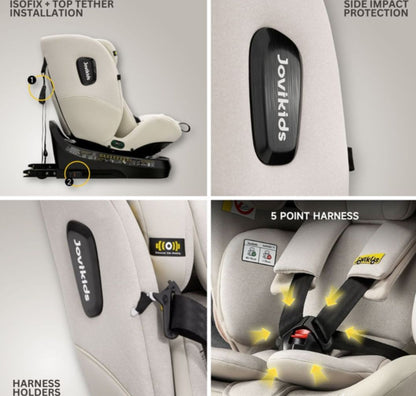 Jovikids Ranger TT - i-Size 360° Rotating Car Seat (40-150 cm) All-in-One ISOFIX & Top Tether Car Seat - Milkstone