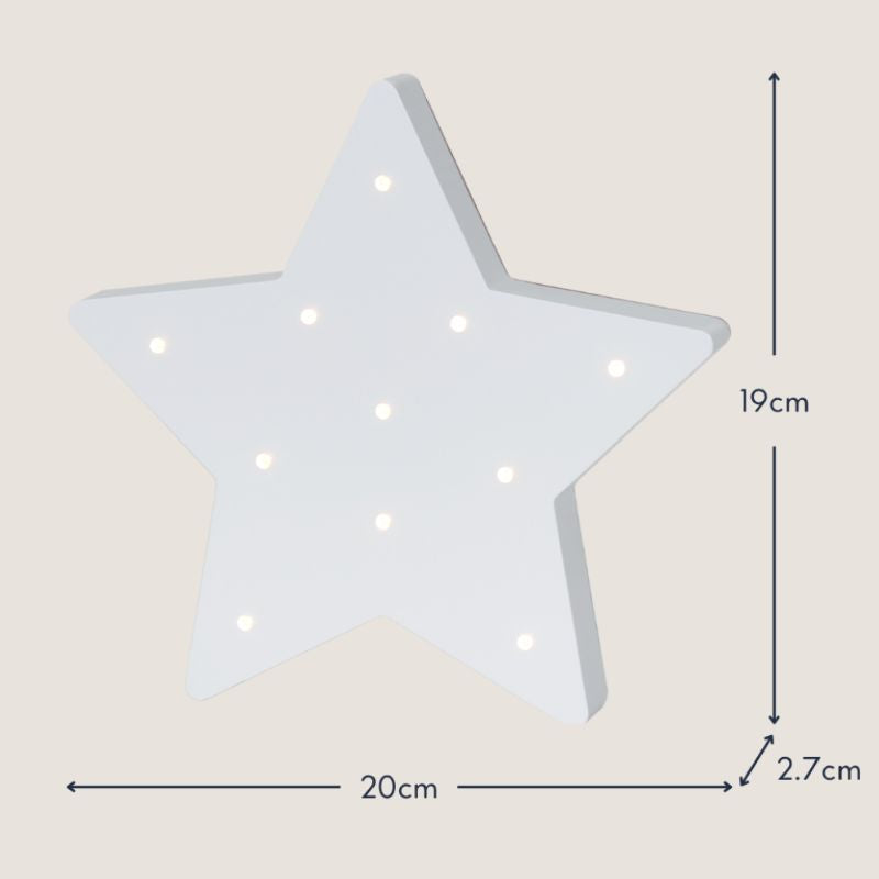 Purflo Wooden Star Nursery Night Light | Battery Operated LED Baby Room Light | White