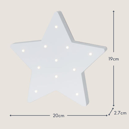 Purflo Wooden Star Nursery Night Light | Battery Operated LED Baby Room Light | White