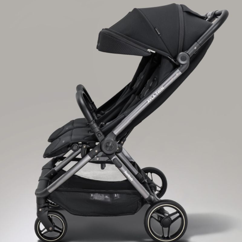 JoviKids Ayla Twin Lightweight Double Stroller | Compact Auto Fold Pushchair | Cabin Ready - Urban Black