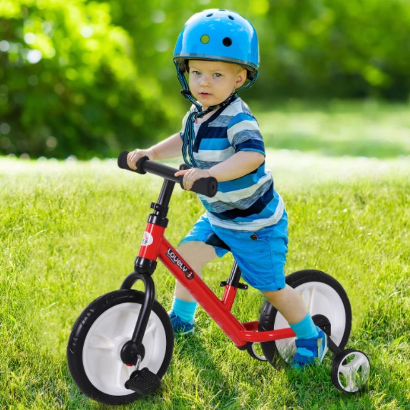 HOMCOM 2-in-1 Balance Bike with Removable Stabilisers | Adjustable Toddler Training Bike | Ages 2–5 Years - Red